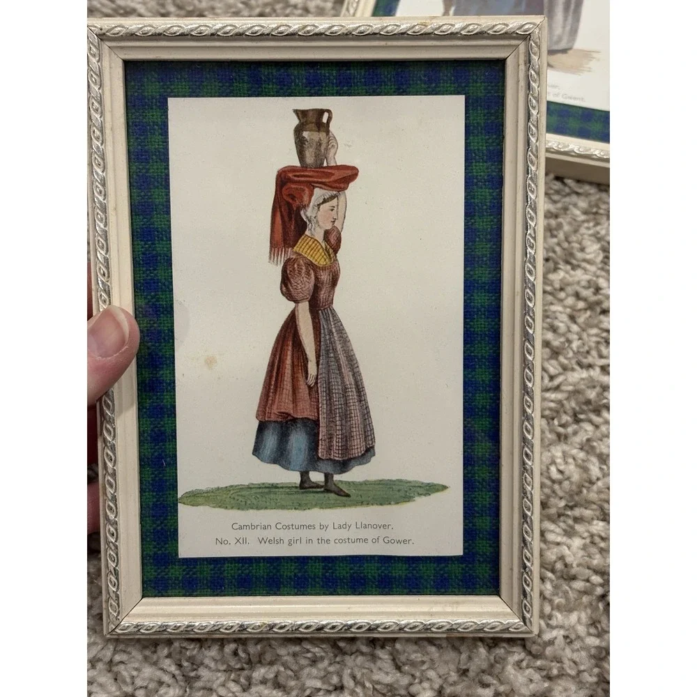 4 VTG Cambrian Costumes Welsh Gwent Gower Lady Llanover Postcards Oxford Framed